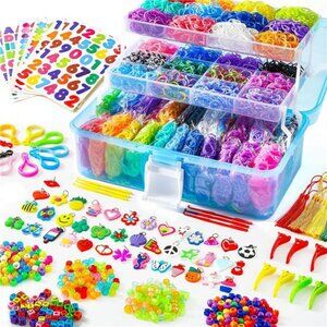 17500+ Rubber Loom Bands with 3 Layer Blue Container Bracelet Making Kit